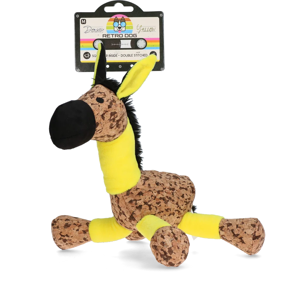 RETR0013.png Psí plyšová hračka Osel s pískátkem, žlutá M – Retro Dog Donkey - Obrázek 1