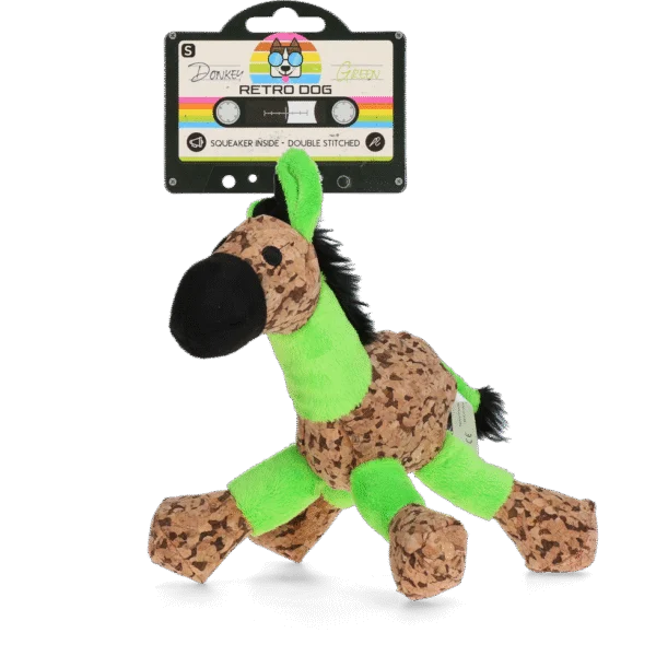 Plyšová hračka pro psy Oslík s pískátkem, zelená S – Retro Dog Donkey