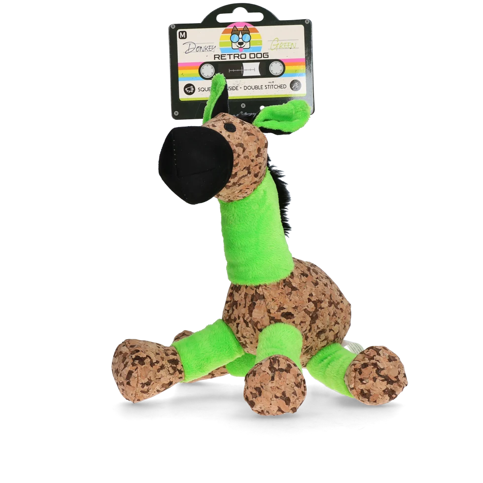 Plyšový oslík pro psy s pískátkem, zelený M – Retro Dog Donkey - Obrázek 1