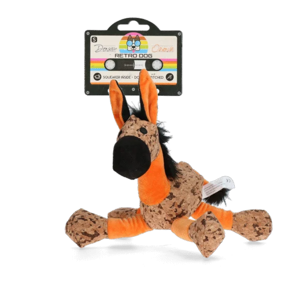 Plyšová hračka pro psy, oslík s pískátkem, oranžová S – Retro Dog Donkey