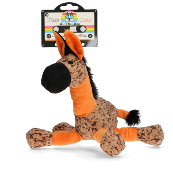 Plyšová hračka pro psy Osel s pískátkem, oranžová M – Retro Dog Donkey