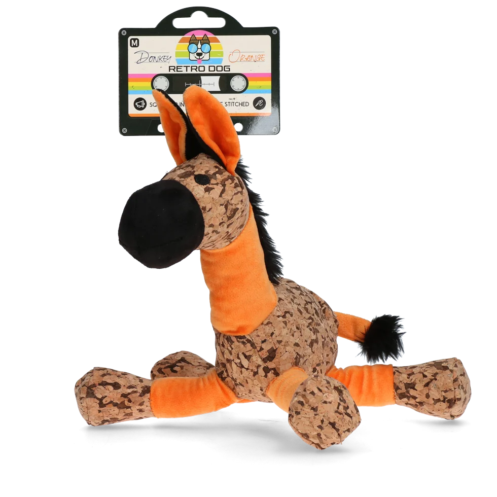 Plyšová hračka pro psy Osel s pískátkem, oranžová M – Retro Dog Donkey - Obrázek 1