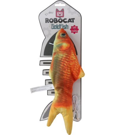 Pohyblivá hračka pro kočky ve tvaru zlaté rybky s MADNIP, 30 cm – Robocat Fish