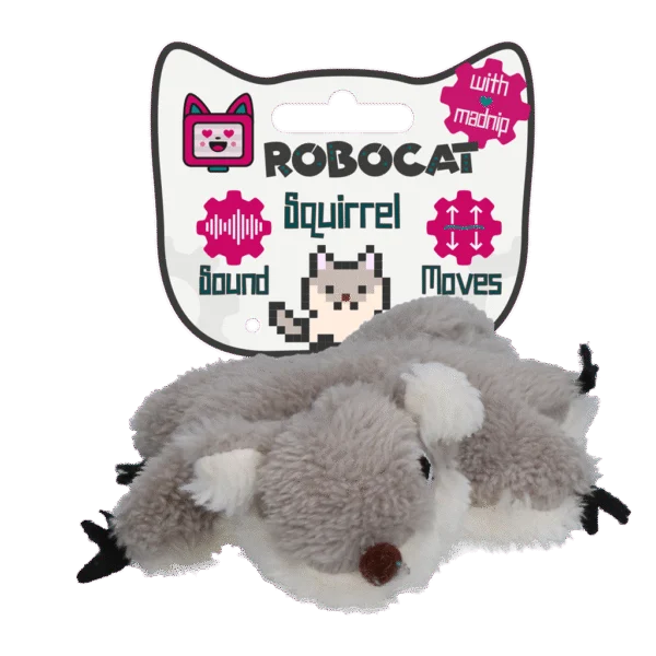 Pohyblivá hračka pro kočky se zvukem a madnipem – Robocat Veverka