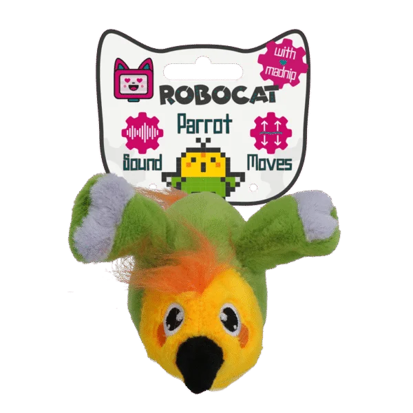 Pohyblivá hračka pro kočky se zvukem a madnipem – Robocat Papoušek