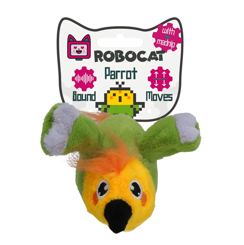 Pohyblivá hračka pro kočky se zvukem a madnipem – Robocat Papoušek - Obrázek 1