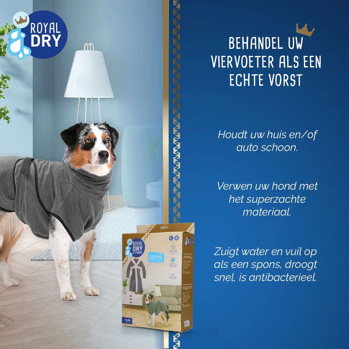 Mikrovláknový župan pro psy XL, délka hřbetu 70 až 80 cm – Royal Dry - Obrázek 4