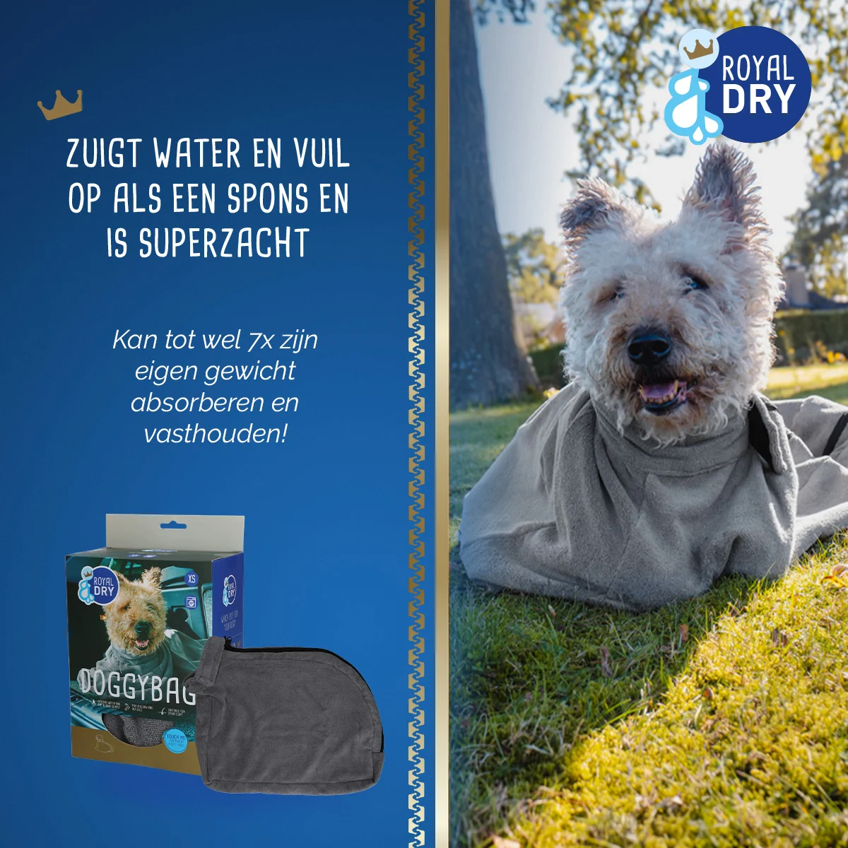 Mikrovláknový sušicí vak pro psy XS, délka zad 30 cm – Royal Dry Doggy Bag - Obrázek 4