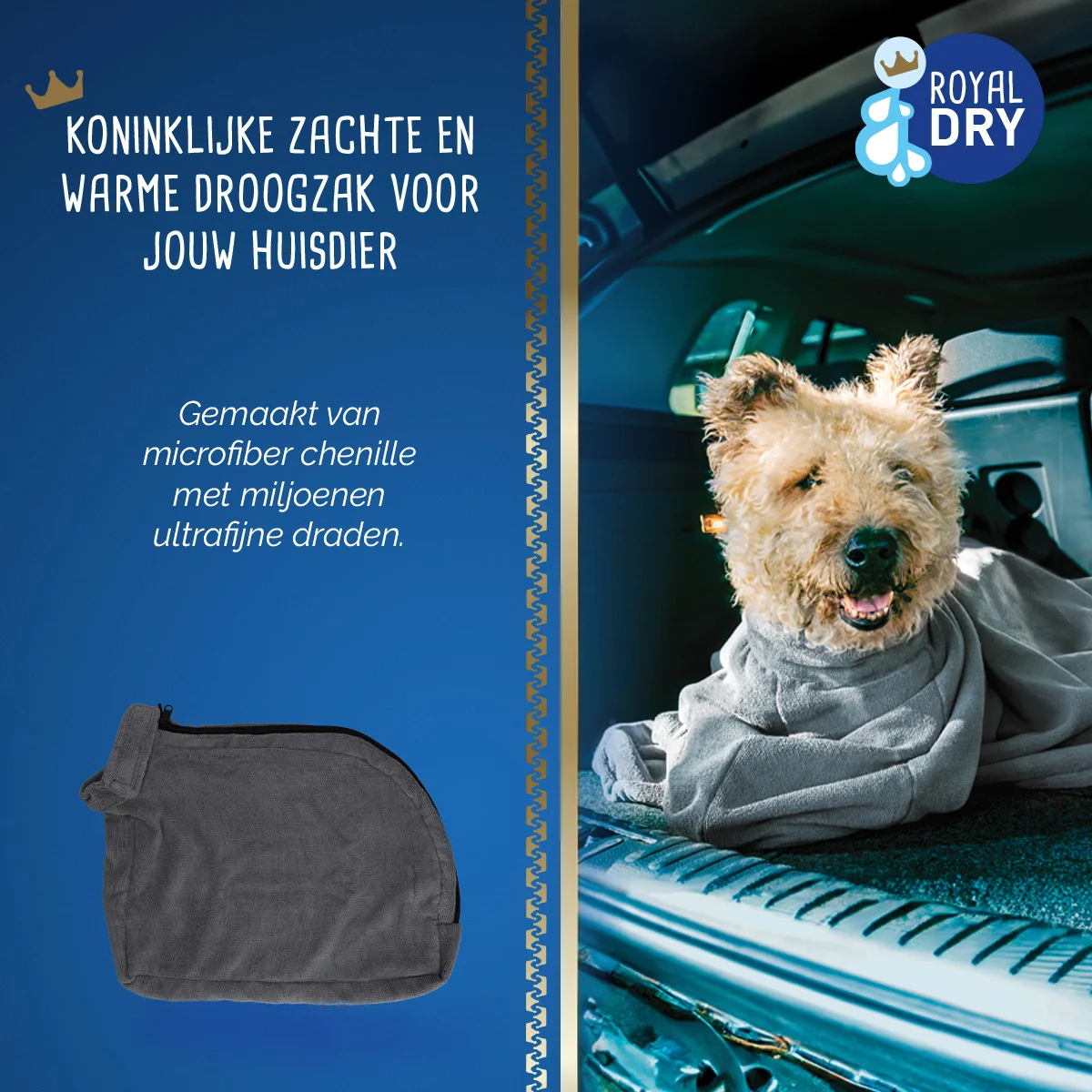 Mikrovláknový sušicí vak pro psy XS, délka zad 30 cm – Royal Dry Doggy Bag - Obrázek 5