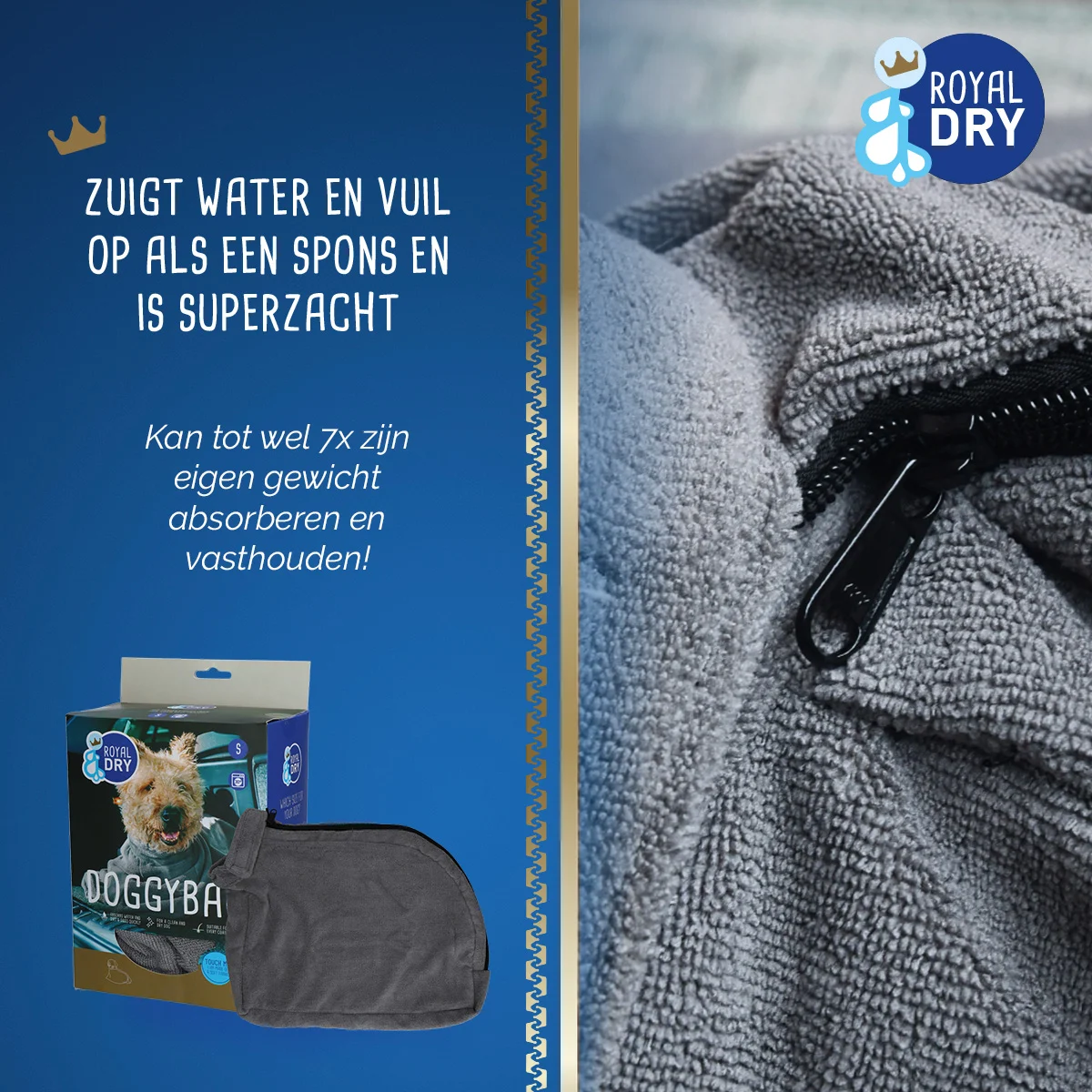 Sušicí vak pro psa z mikrovlákna S, délka zad 40 cm – Royal Dry Doggy Bag - Obrázek 4