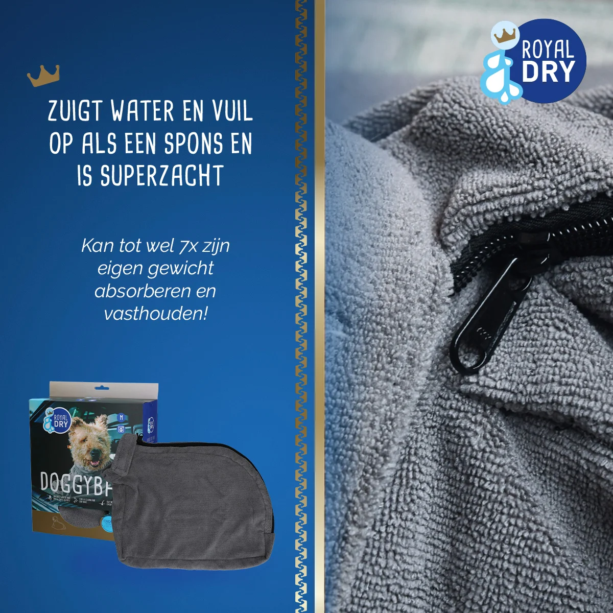 Mikrovláknový sušicí vak pro psy M, délka hřbetu 60 cm – Royal Dry Doggy Bag - Obrázek 4