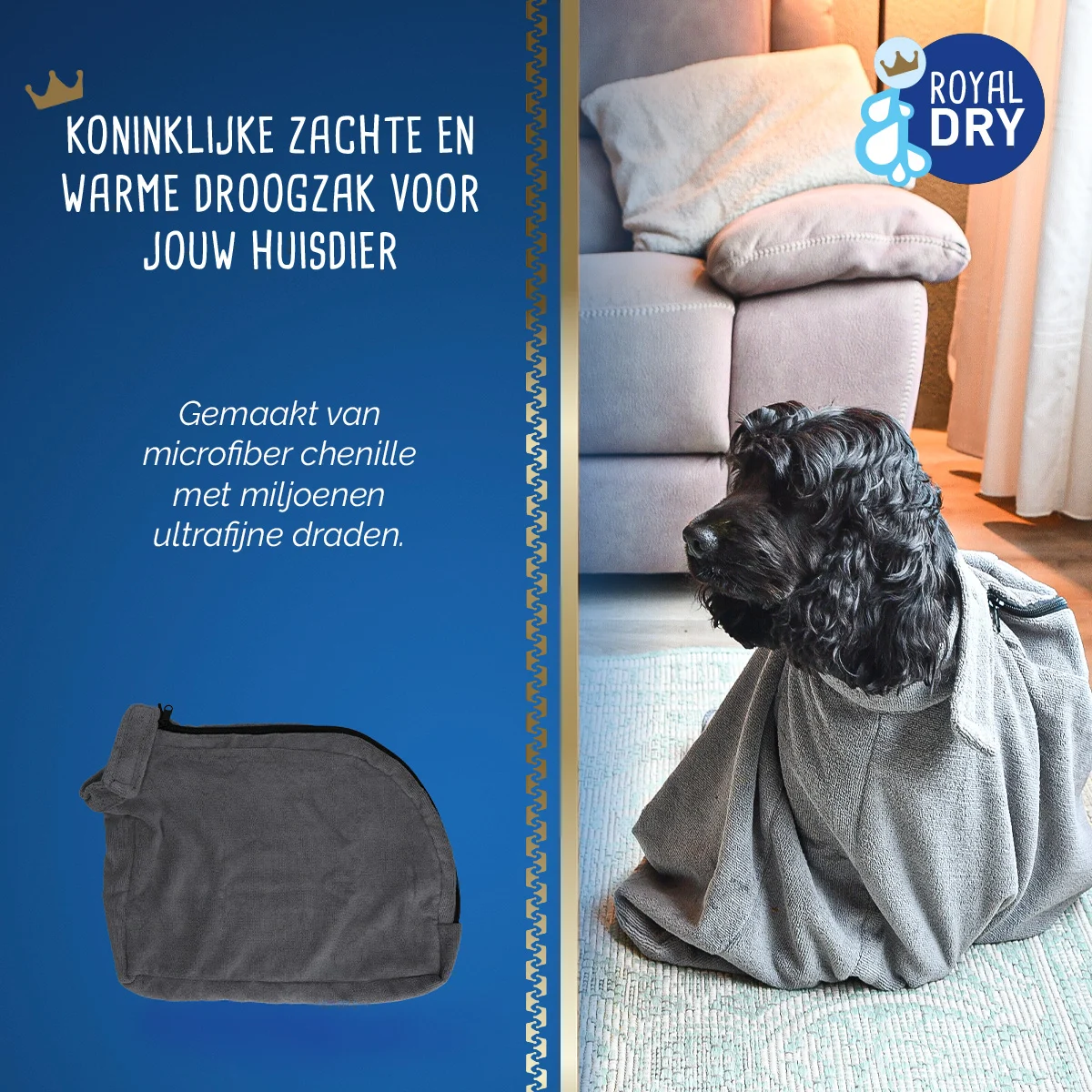 Mikrovláknový sušicí vak pro psy M, délka hřbetu 60 cm – Royal Dry Doggy Bag - Obrázek 5