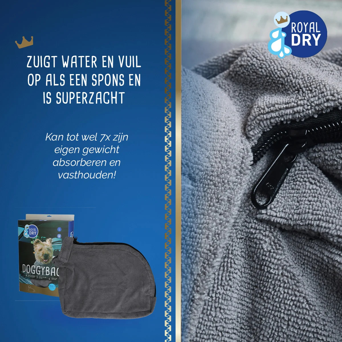 Sušicí vak pro psa z mikrovlákna L, délka zad 75 cm – Royal Dry Doggy Bag - Obrázek 4