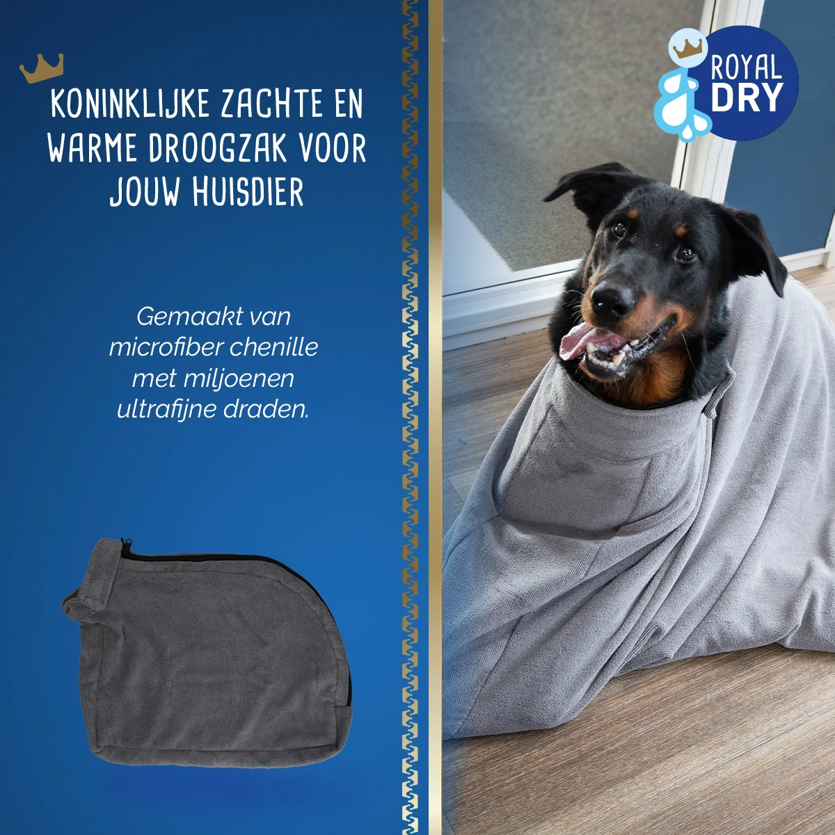 Sušicí vak pro psa z mikrovlákna L, délka zad 75 cm – Royal Dry Doggy Bag - Obrázek 5