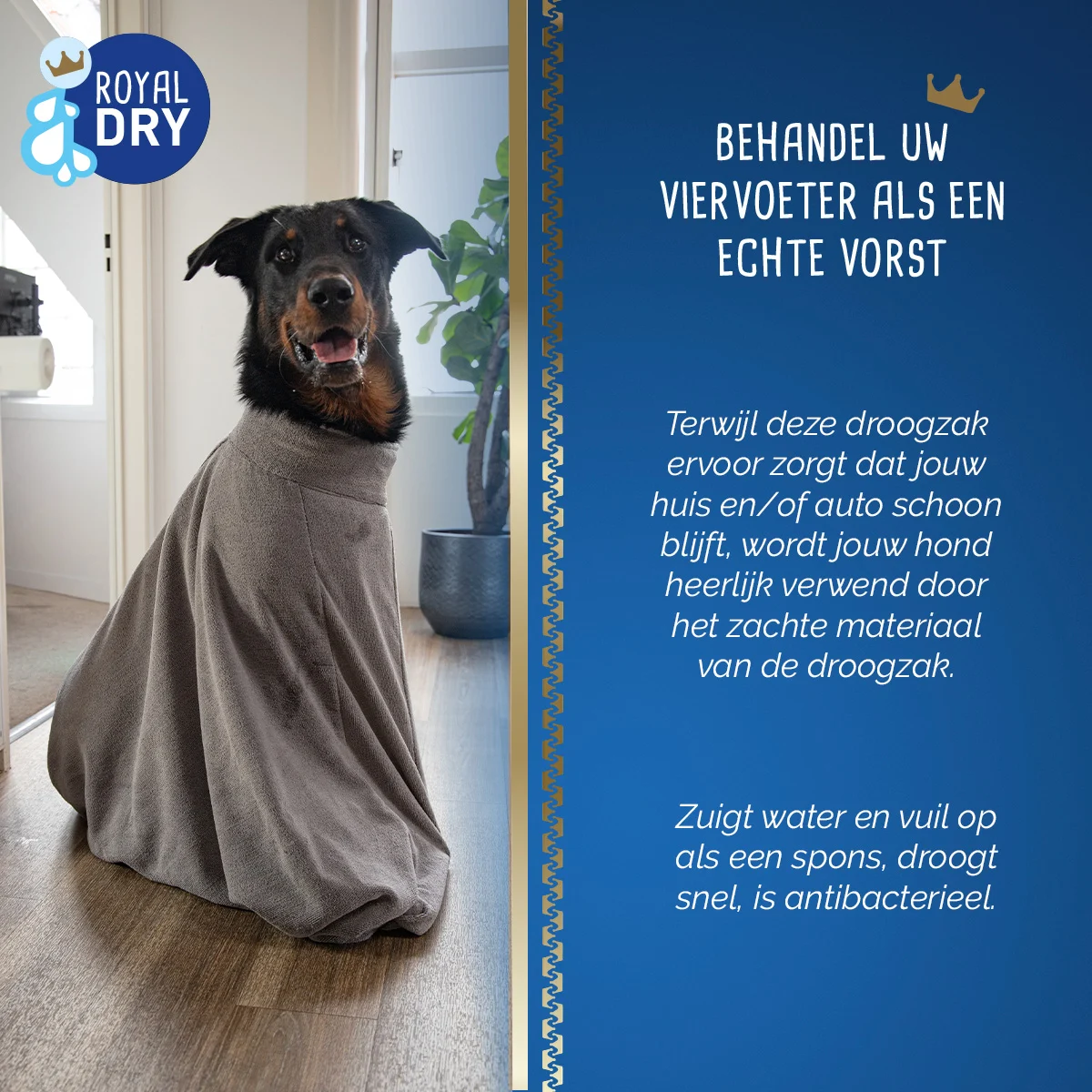 Sušicí vak pro psa z mikrovlákna L, délka zad 75 cm – Royal Dry Doggy Bag - Obrázek 6