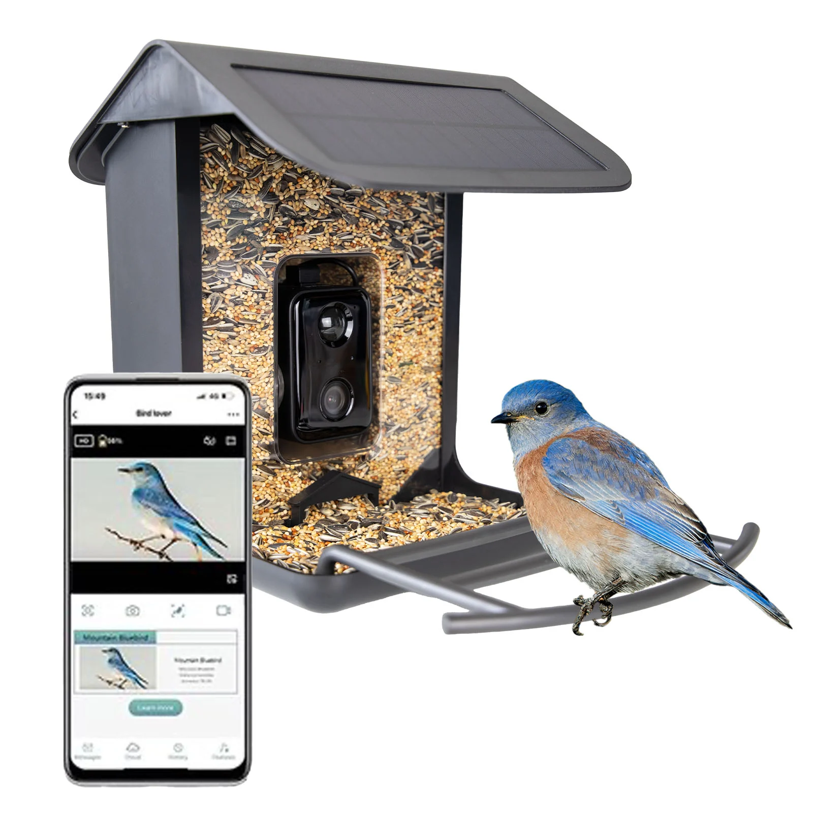 Krmítko pro ptáky s kamerou a solárním panelem, 1,5 l – Hofman Animal Care AI Bird Feeder - Obrázek 1