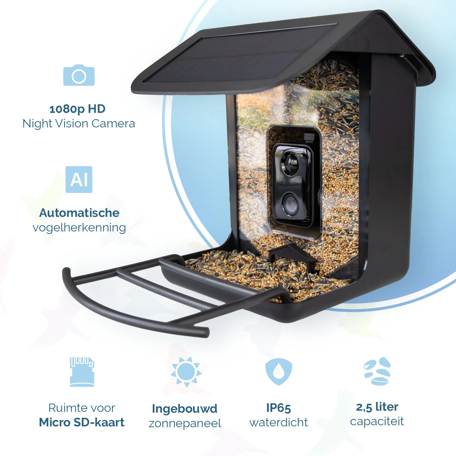 Krmítko pro ptáky s kamerou a solárním panelem, 1,5 l – Hofman Animal Care AI Bird Feeder - Obrázek 2