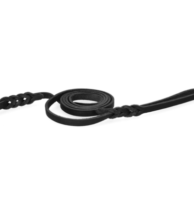 Kožené výstavní vodítko pro psy s karabinou, černé, 180 cm x 18 mm – Spotted! Pro