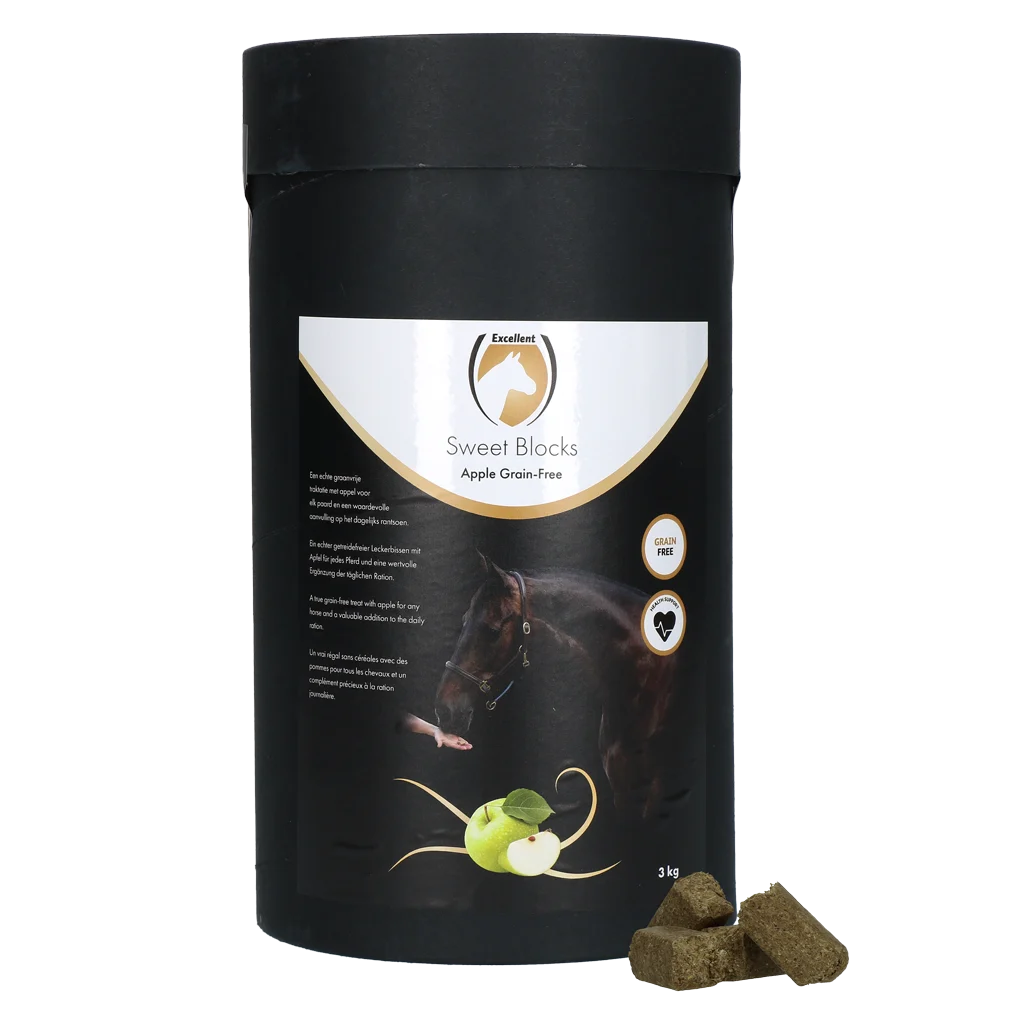 SWEE002AA.png Pamlsky pro koně s jablkem, bez obilovin, 3 kg – Excellent Horse Sweet Blocks Grain-Free - Obrázek 1