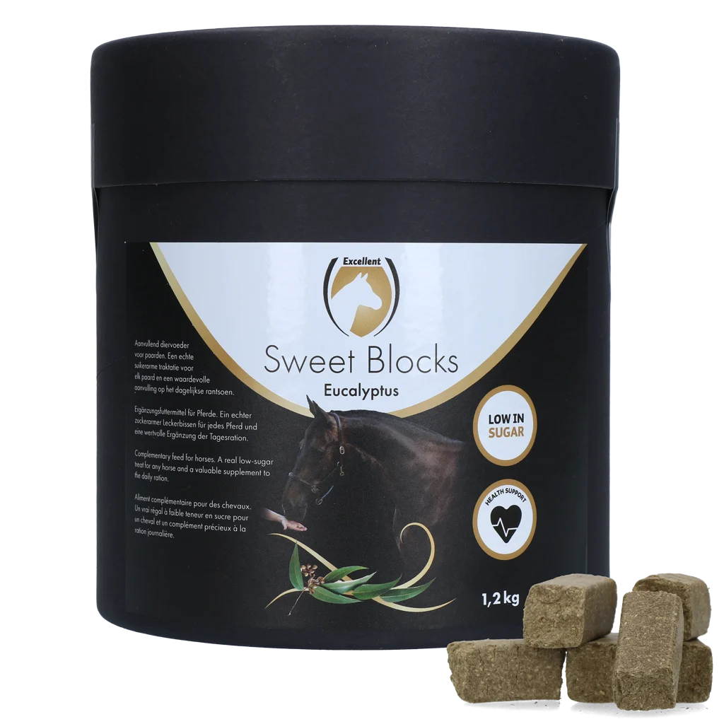 SWEE004AD.png Pamlsky pro koně Eukalyptus, nízký obsah cukru, 1,2 kg – Excellent Horse Sweet Blocks - Obrázek 1