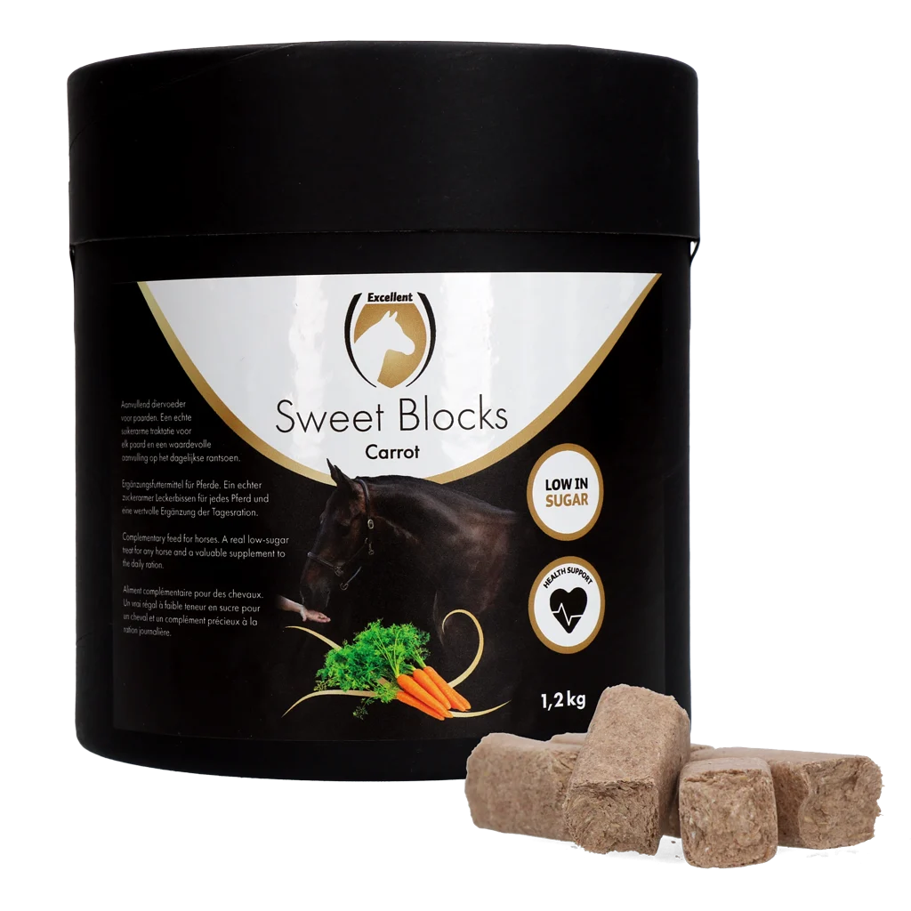 Pamlsky pro koně s mrkví, nízkocukerné, 1,2 kg – Excellent Horse Sweet Blocks - Obrázek 1