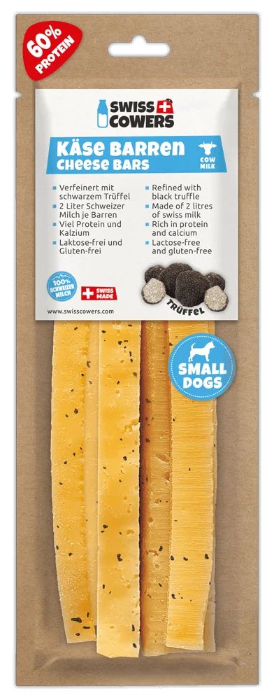 Sýrová tyčinka pro psy s černým lanýžem, velikost S – SwissCowers Cheese Bars Truffle S - Obrázek 1
