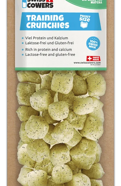 Výcvikové sýrové pamlsky pro psy se zeleným čajem, 30 pamlsků – SwissCowers Cheese Crunchies Training Energy Plus