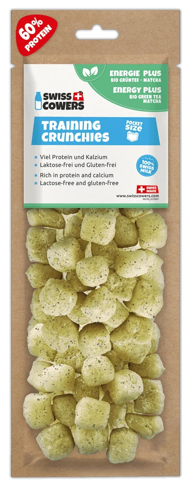 Výcvikové sýrové pamlsky pro psy se zeleným čajem, 30 pamlsků – SwissCowers Cheese Crunchies Training Energy Plus - Obrázek 1