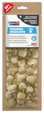 Sýrové pamlsky pro psy na výcvik s černuchovým olejem a kokosovým olejem, 30 pamlsků – SwissCowers Cheese Crunchies Training Anti-Parasite