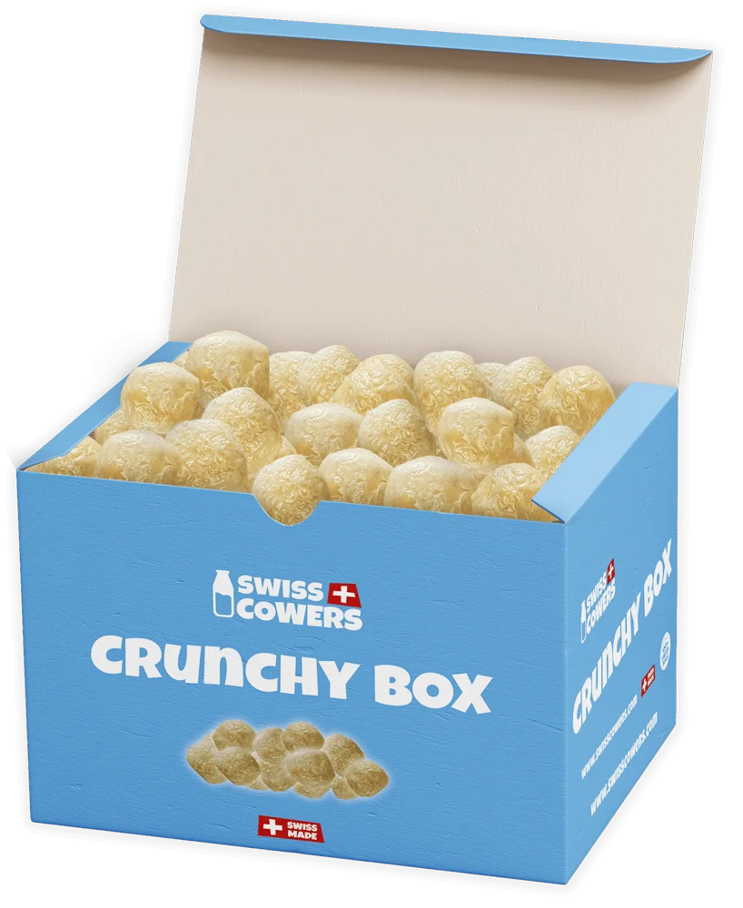 Sýrové pamlsky pro psy, křupavé, 118 odměn – SwissCowers Cheese Crunchies Crunchy Box - Obrázek 1