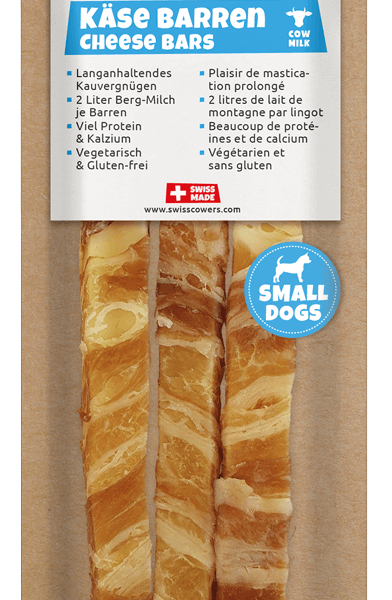 Sýrová tyčinka pro psy s baconem, bez laktózy – SwissCowers Cheese Bars Bacon S