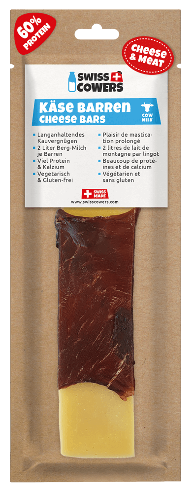 Kaasstaaf voor Honden met Rundvlees, Lactosevrij – SwissCowers Cheese Bars Black Angus L Sýrová tyčinka pro psy s hovězím masem, bez laktózy – SwissCowers Cheese Bars Black Angus L