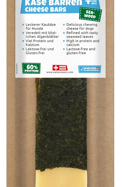 Sýrová tyčinka pro psy s mořskou řasou, bez laktózy – SwissCowers Cheese Bars Seaweed L