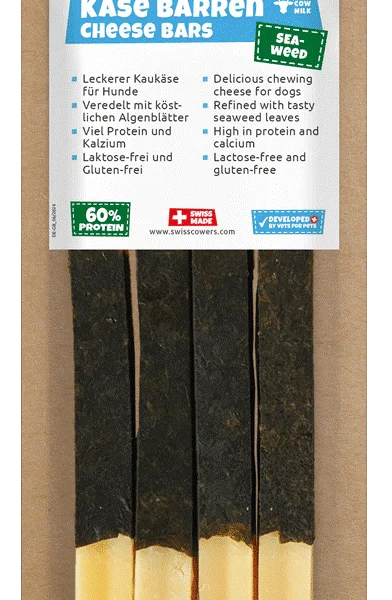 Sýrová tyčinka pro psy s mořskou řasou, bez laktózy – SwissCowers Cheese Bars Seaweed S