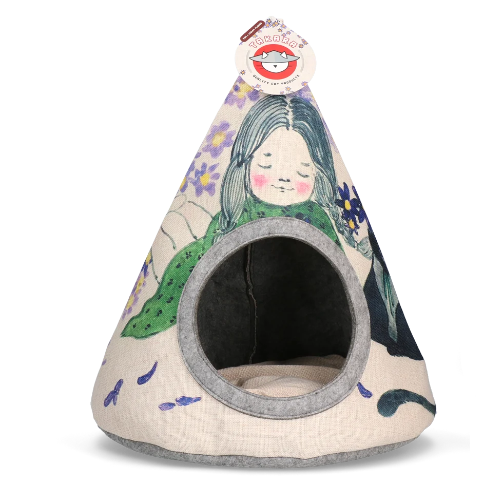 Týpí pro kočky s polštářkem, 42 x 56 cm – Takara Tipi Violet Flower - Obrázek 1