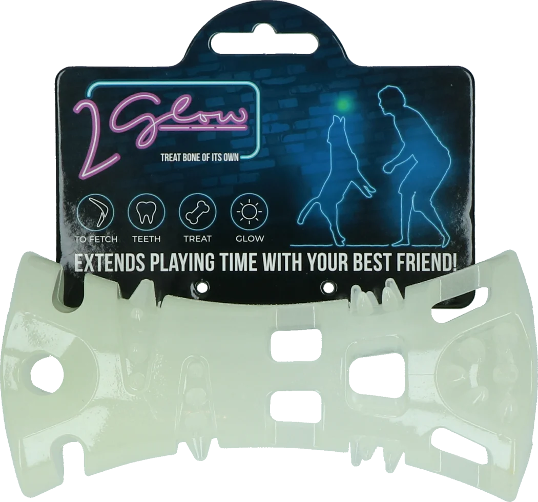 Svítící hračka ve tvaru kosti pro psy – 2 Glow Treat Bone of it's Own - Obrázek 1