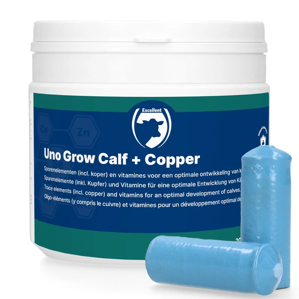 UNO004M.png Minerální bolus s mědí pro telata, 20 x 40,5 g – Excellent Uno Grow Calf + Copper - Obrázek 1