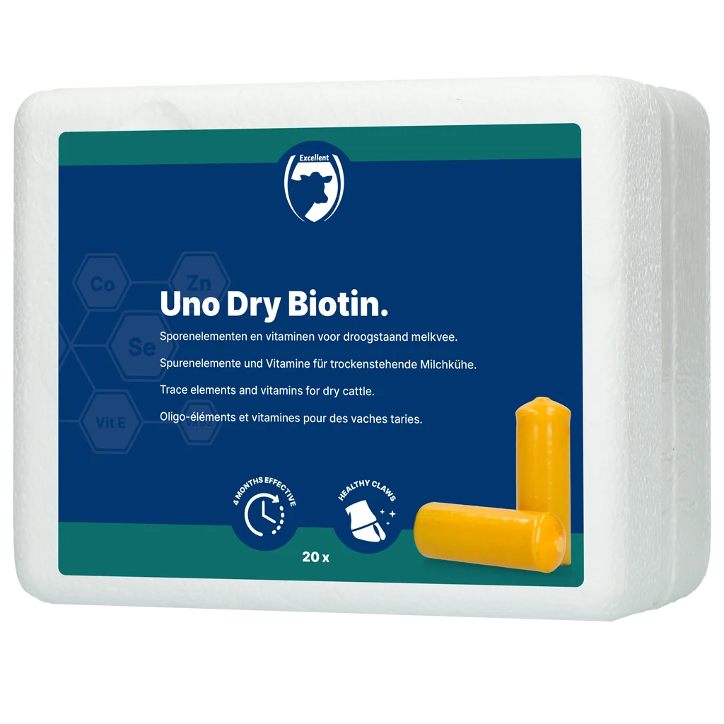 Bolus pro období stání na sucho s biotinem pro skot, 20 x 103 g – Excellent Uno Dry Biotin - Obrázek 1