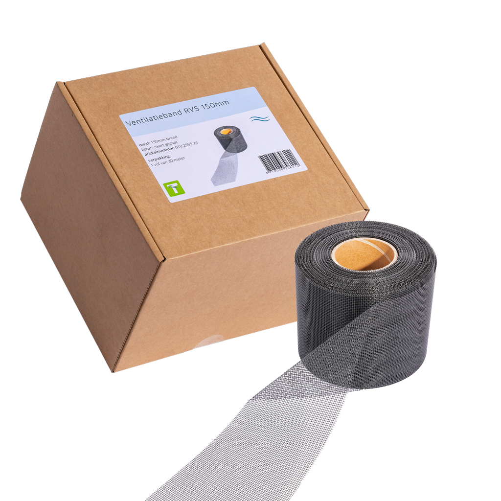 Ventilatieband van RVS tegen Ongedierte, Zwart, 30 m x 15 cm – VentiStrip Větrací pás z nerezové oceli proti škůdcům, černý, 30 m × 15 cm – VentiStrip