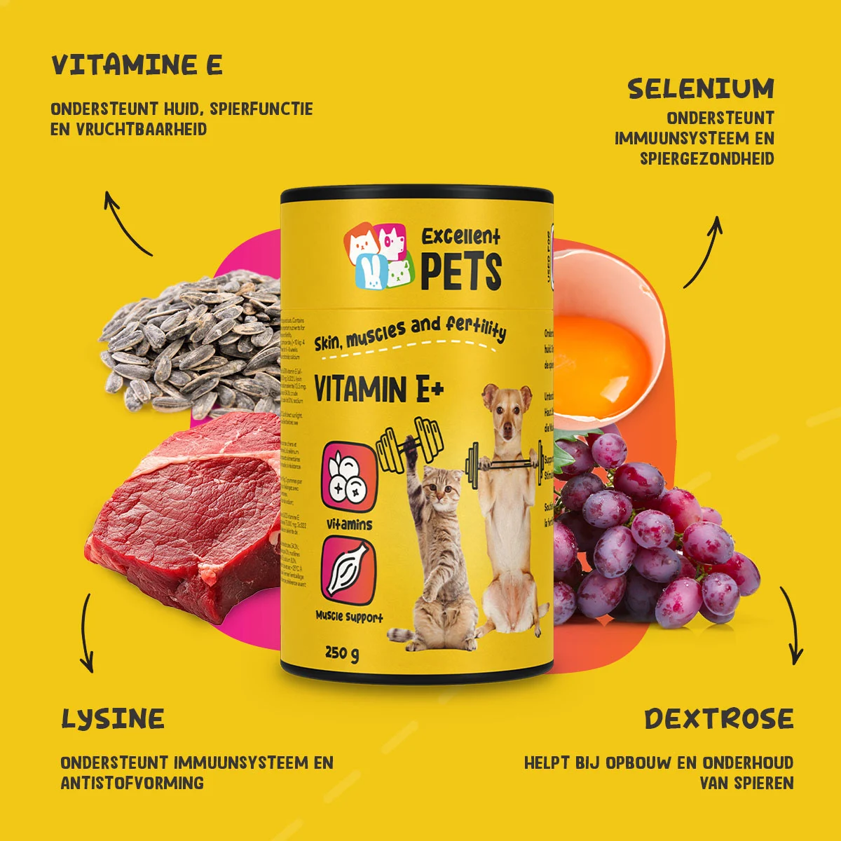 Doplňkový prášek pro psy a kočky s vitaminem E a selenem, 250 g – Excellent Pets Vitamin E+ - Obrázek 5