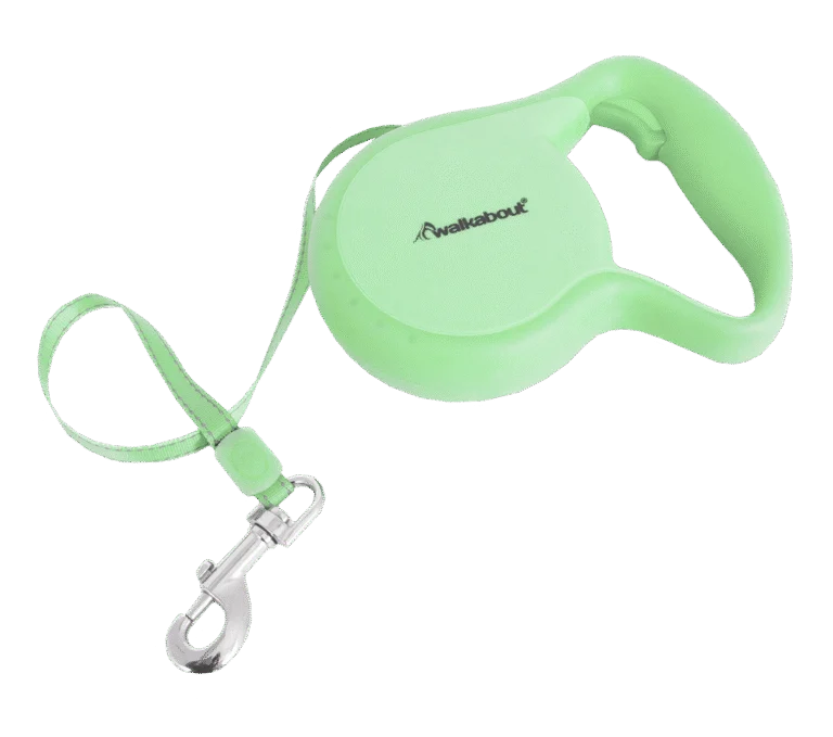 Samonavíjecí vodítko pro psy s poutkem na zápěstí, velikost L, 4,9 metru – Petmate Walkabout Retractable Leash Glow in the Dark