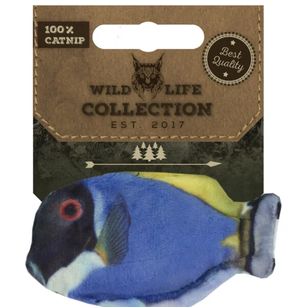 Hračka pro kočky v podobě ryby s šantou kočičí – Wild Life Collection, modrý bodlok