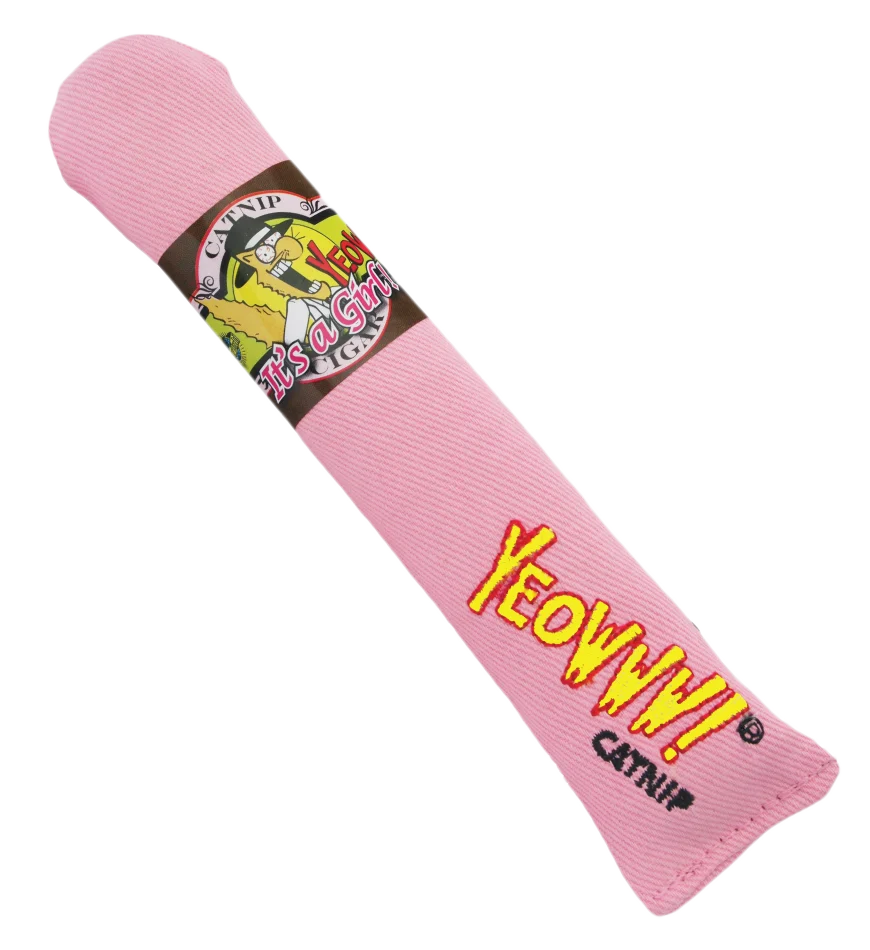 YEOW014E.png Hrací doutník pro kočky s kočičí mátou, růžový, 18 cm – Yeowww! Cigar - Obrázek 1