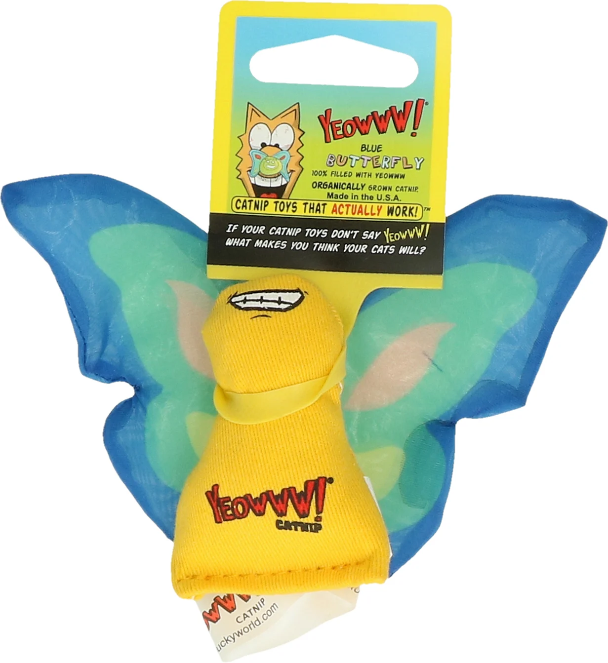 Hračka pro kočky ve tvaru motýlka se šantou kočičí a šustivými křídly, 13 x 6 cm, modrá – Yeowww! Butterfly - Obrázek 2