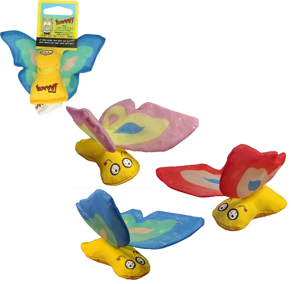 Motýlek pro kočky se šantou kočičí a šustícími křídly, 13 x 6 cm, červený – Yeowww! Butterfly - Obrázek 2