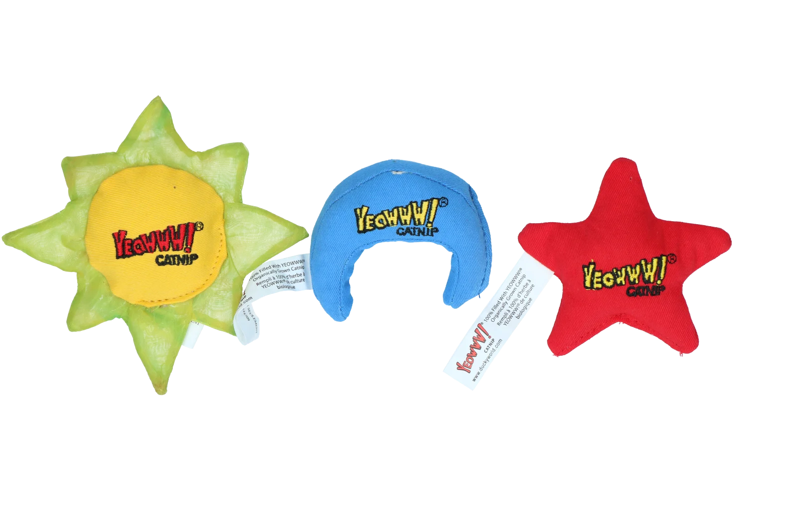 Hračky pro kočky Slunce, Měsíc a hvězdy s catnipem, 3 kusy, cca 8 až 10 cm – Yeowww! Sun Moon and Stars - Obrázek 1
