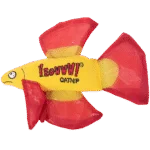 Hračka pro kočky ve tvaru ryby se šantou kočičí a šustivými ploutvemi, červená, 17 x 12 cm – Yeowww! Mo Betta Fish