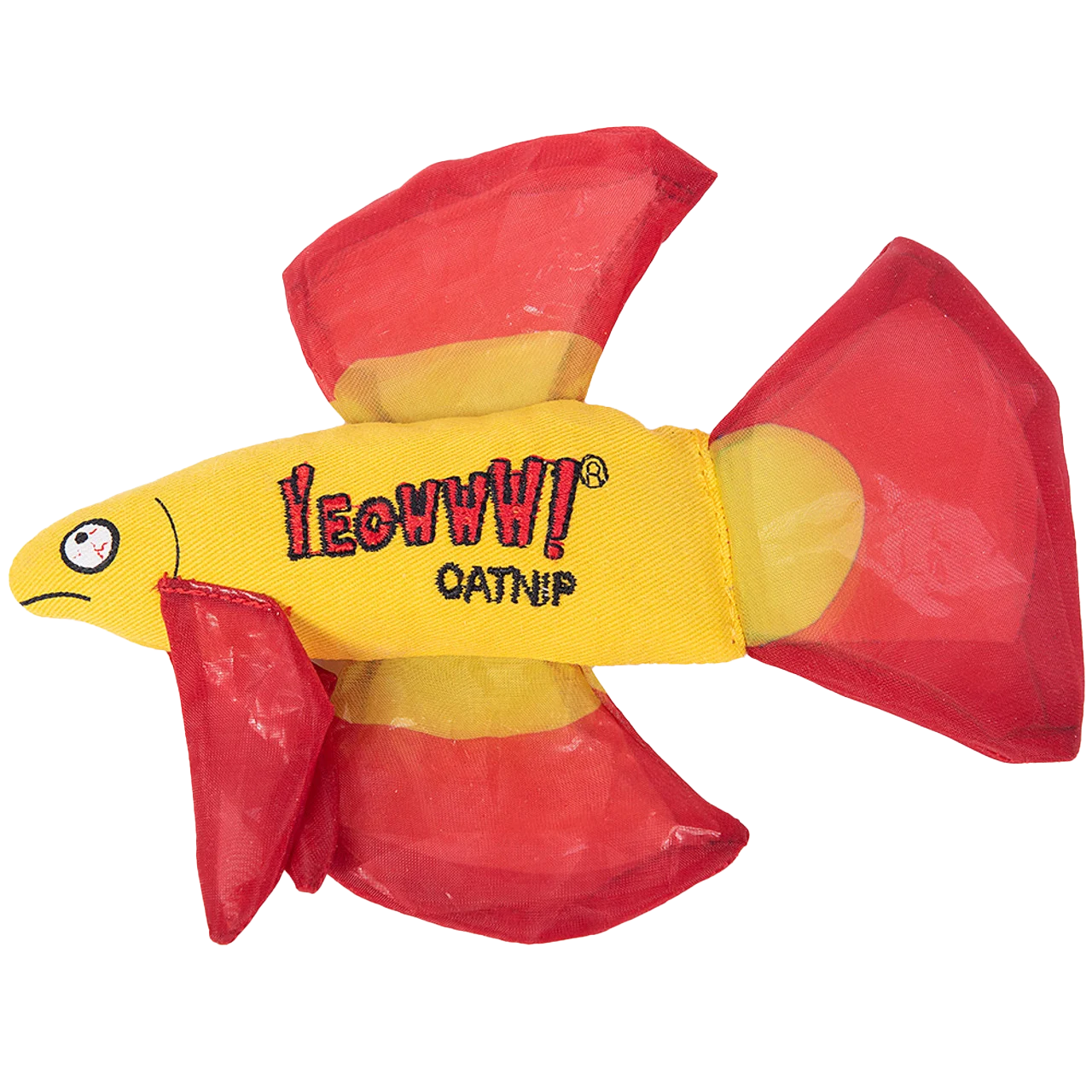 Hračka pro kočky ve tvaru ryby se šantou kočičí a šustivými ploutvemi, červená, 17 x 12 cm – Yeowww! Mo Betta Fish - Obrázek 1