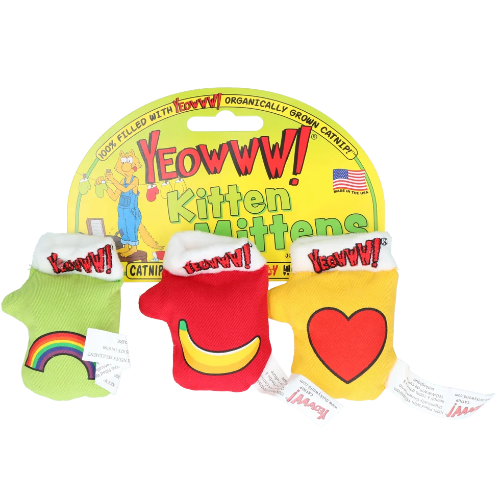 YEOW045A.png Hračky ve tvaru rukavičky pro kočky se šantou kočičí, 3 ks, 8 cm – Yeowww! Kitten Mitten - Obrázek 1