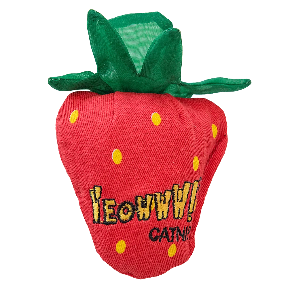 YEOW061A.png Kočičí hračka Jahoda se šantou kočičí a šustícími lístky – Yeowww! Strawberry Original - Obrázek 1